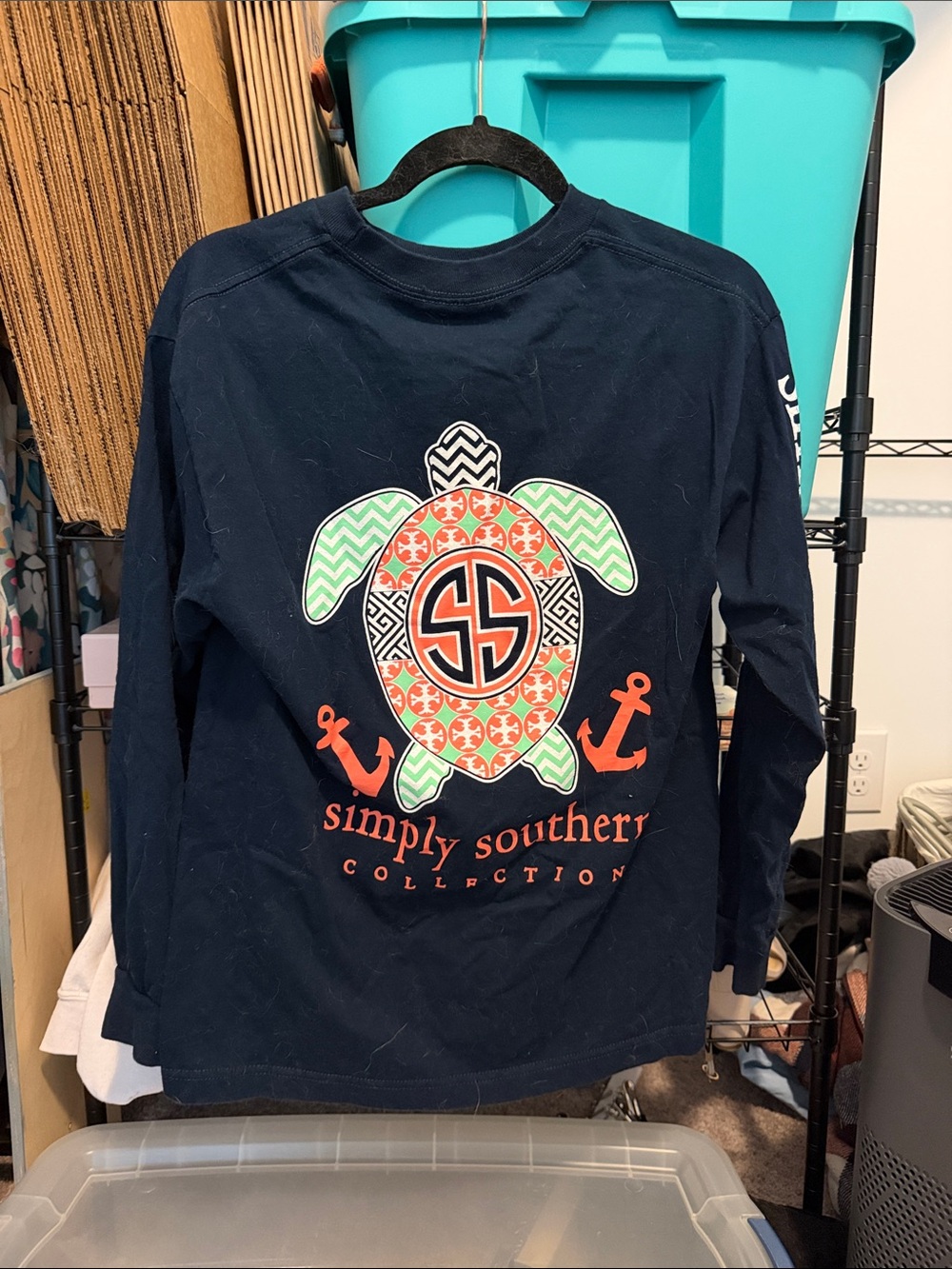 Simply Southern Navy Long Sleeve Tee with Coral & Mint Turtle Graphic